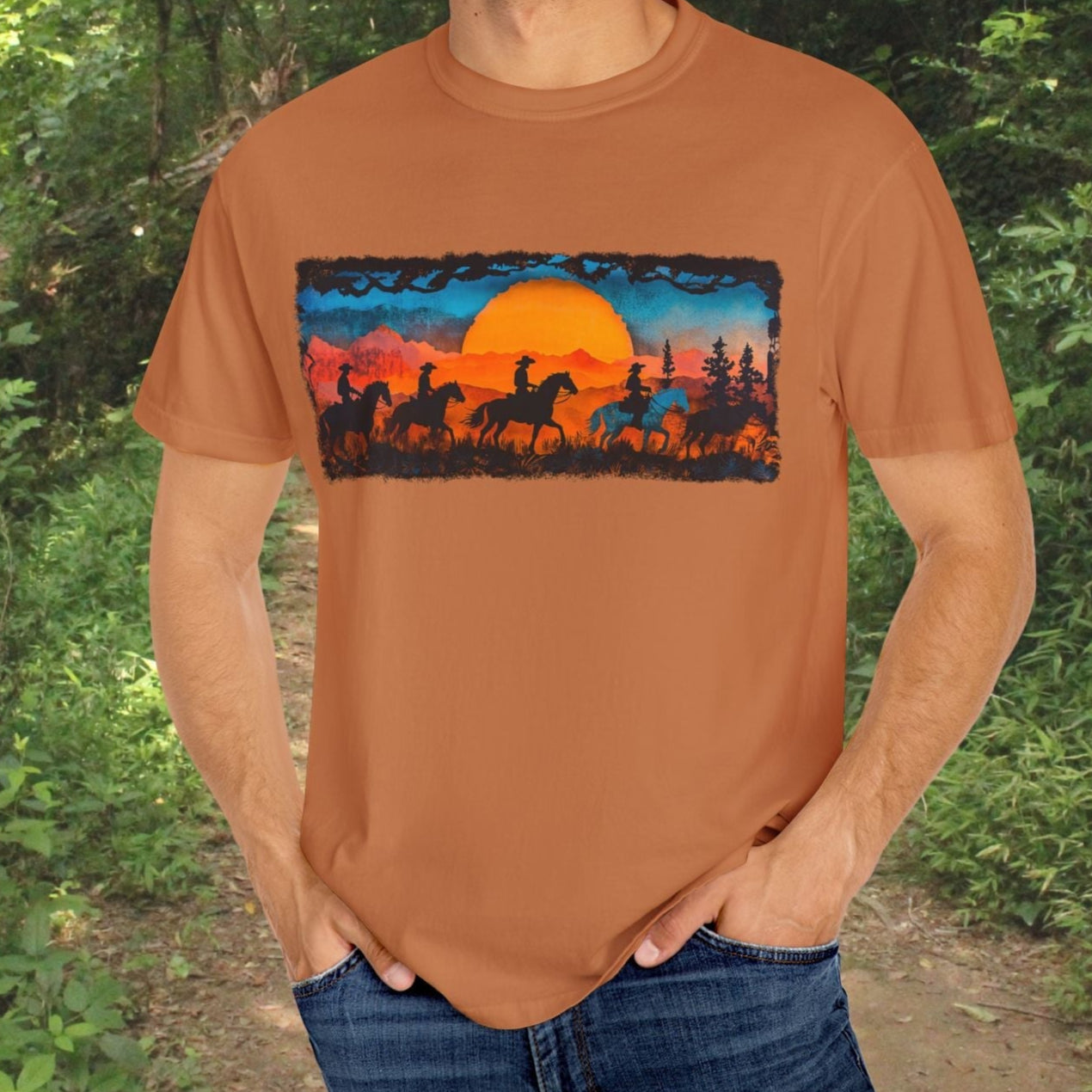 Horseback Trail Riding Shirt, Natural Dyed T-shirt, Rustic Country Life Shirt Casual Wear Gifft - FlooredByArt