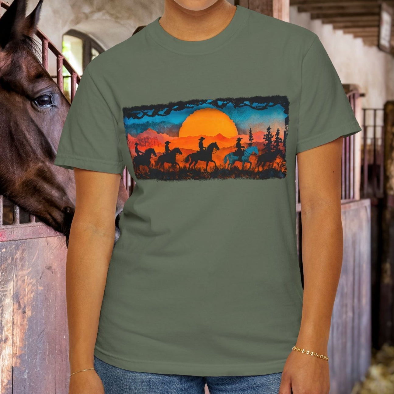 Horseback Trail Riding Shirt, Natural Dyed T-shirt, Rustic Country Life Shirt Casual Wear Gifft - FlooredByArt