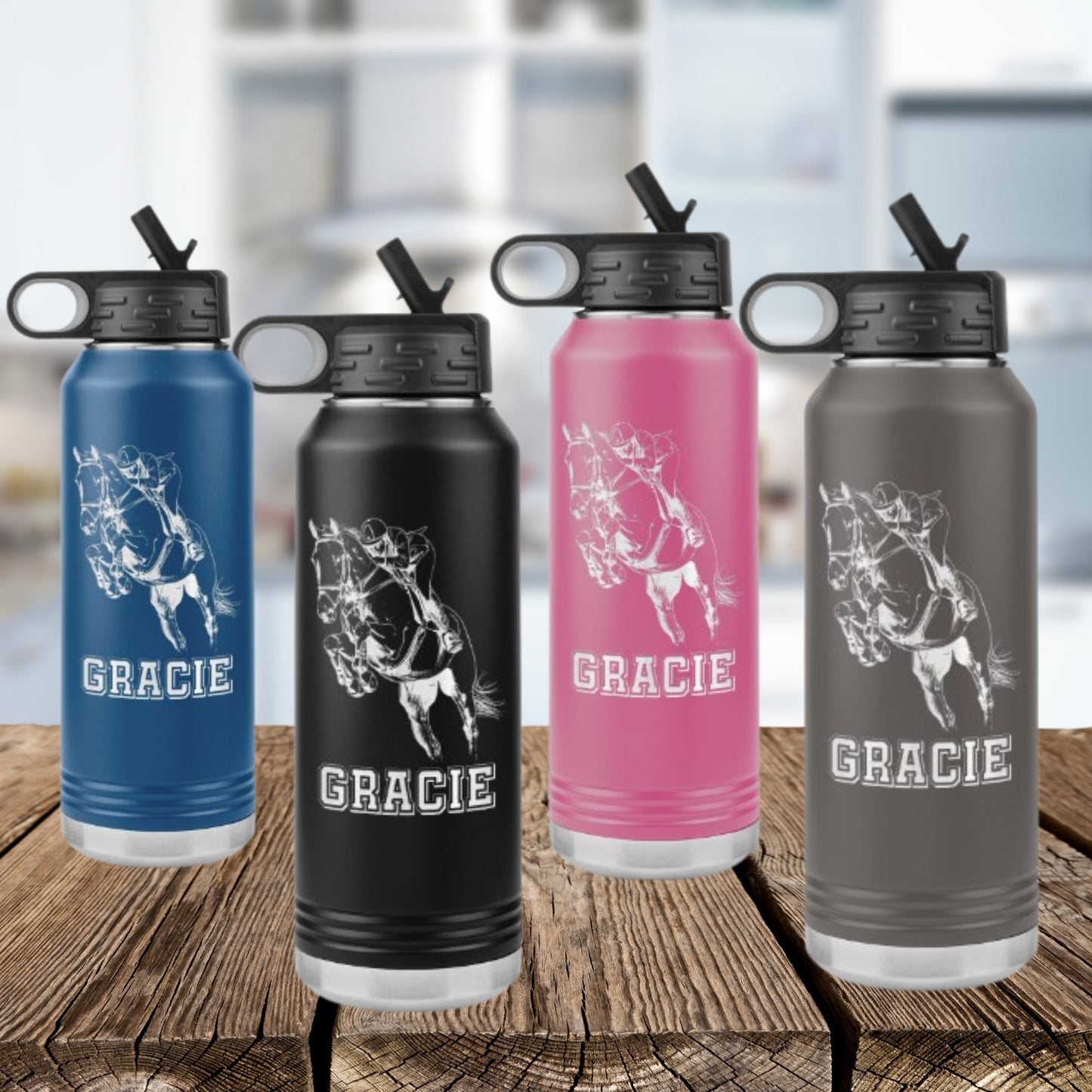 Hunter Jumper 32oz Stainless Steel Water Bottle, Equestrian Water Bottle, Horse Lover - FlooredByArt