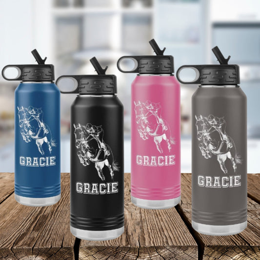 Hunter Jumper 32oz Stainless Steel Water Bottle, Equestrian Water Bottle, Horse Lover - FlooredByArt