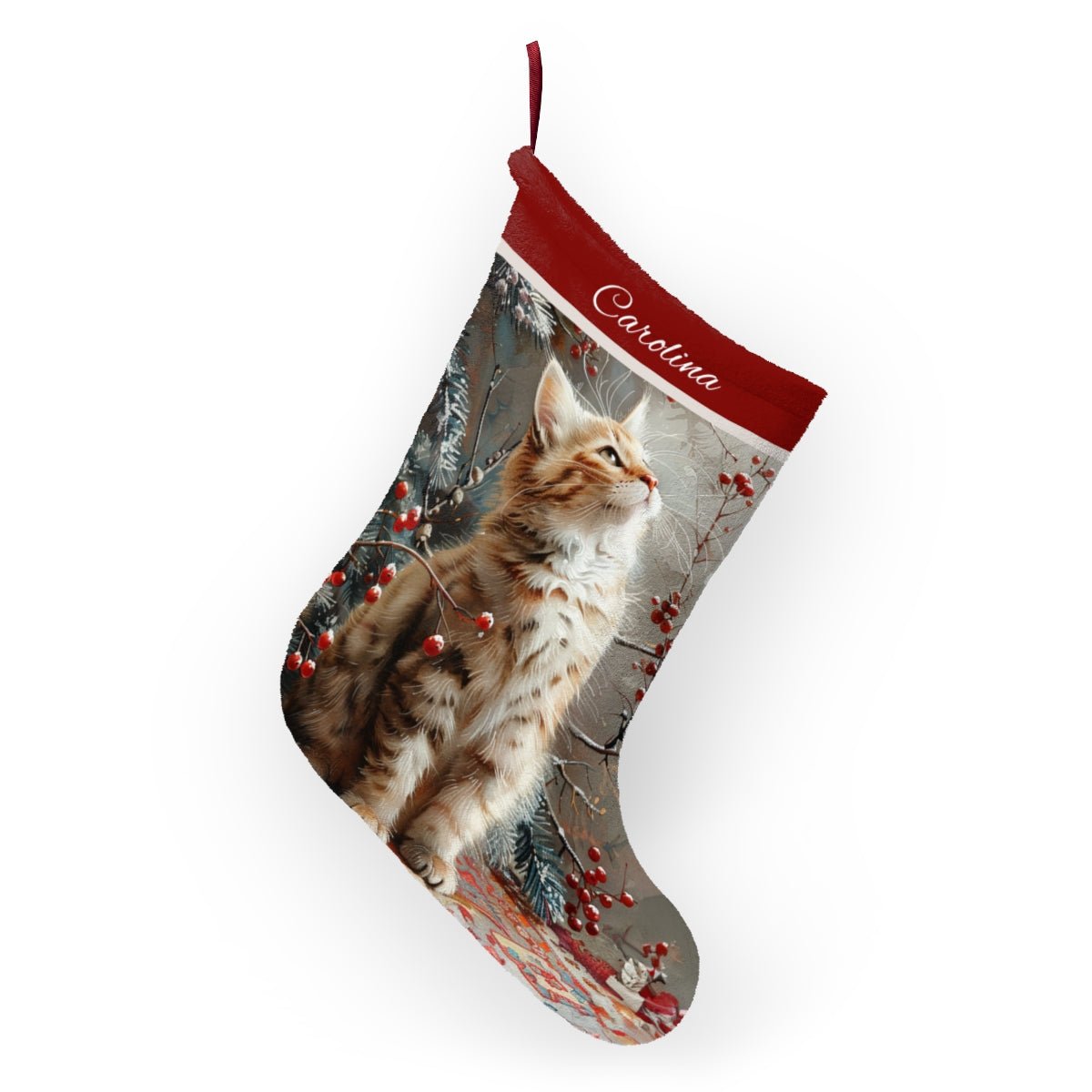 Kitten Cat Christmas Stocking, Tabby Kitten Stocking, Personalized Cat Art Stockings - FlooredByArt
