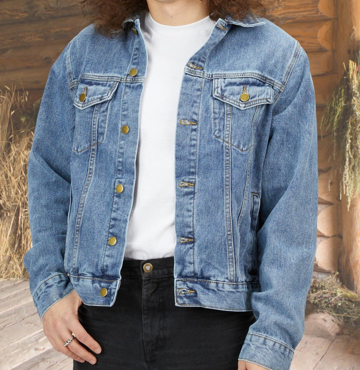 Mens Country Western Jean Jacket, Cotton Denim Outlaw Music Society - FlooredByArt