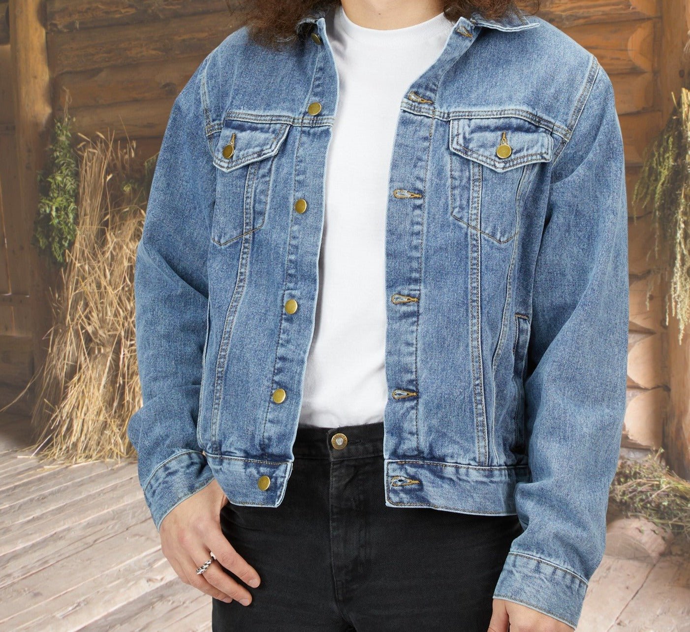 Mens or Womens American Flag Jean Jacket, Cotton Denim American Flag and Eagle, Light Jacket, USA - FlooredByArt