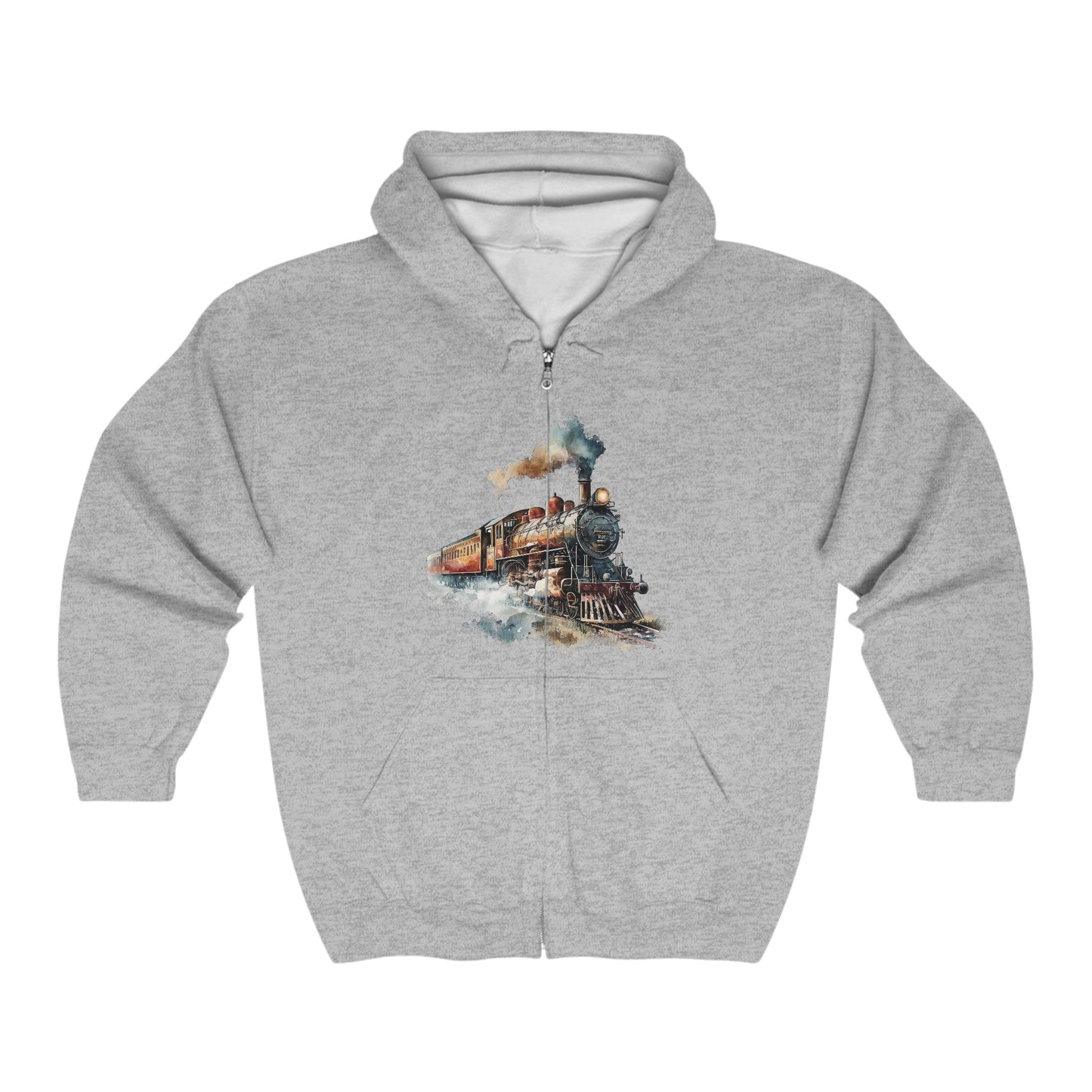 Men's Train Jacket, Vintage Locomotive Steam Engine Full Zip Hoodie - FlooredByArt