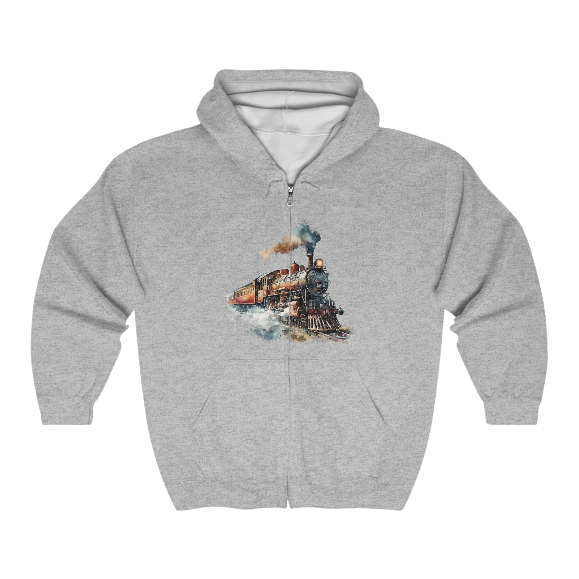 Men's Train Jacket, Vintage Locomotive Steam Engine Full Zip Hoodie - FlooredByArt