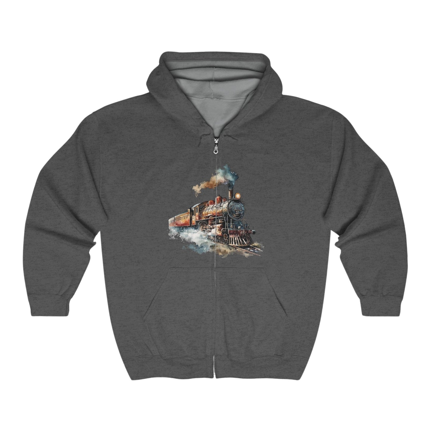 Men's Train Jacket, Vintage Locomotive Steam Engine Full Zip Hoodie - FlooredByArt