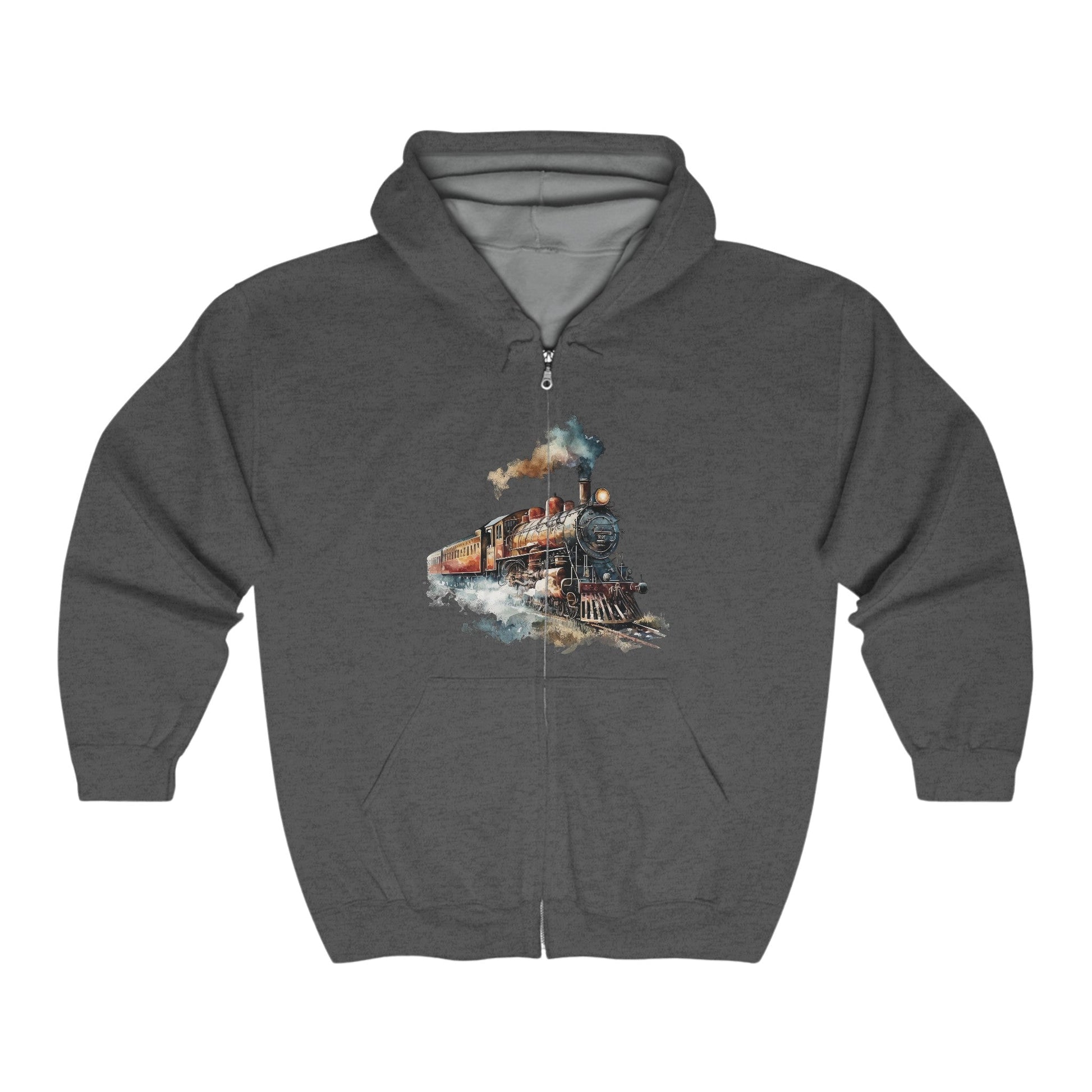 Men's Train Jacket, Vintage Locomotive Steam Engine Full Zip Hoodie - FlooredByArt