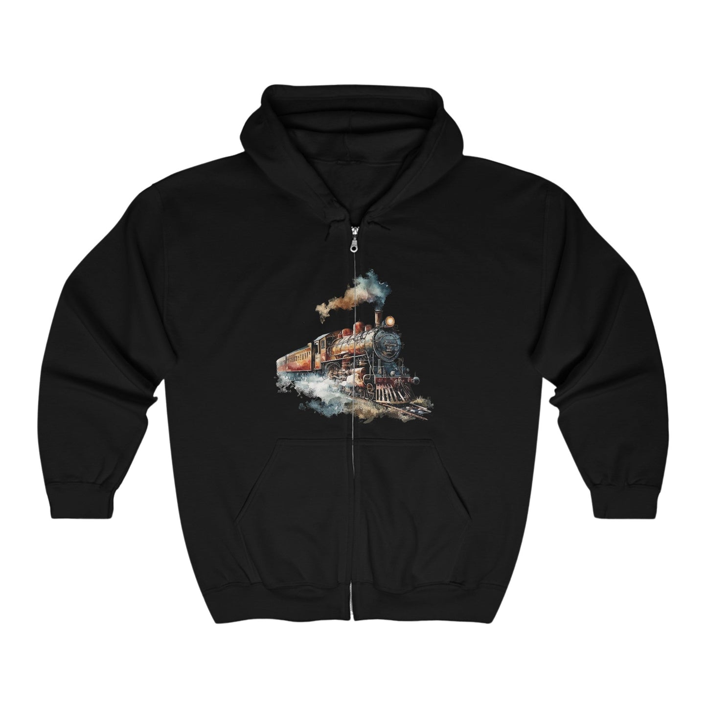 Men's Train Jacket, Vintage Locomotive Steam Engine Full Zip Hoodie - FlooredByArt