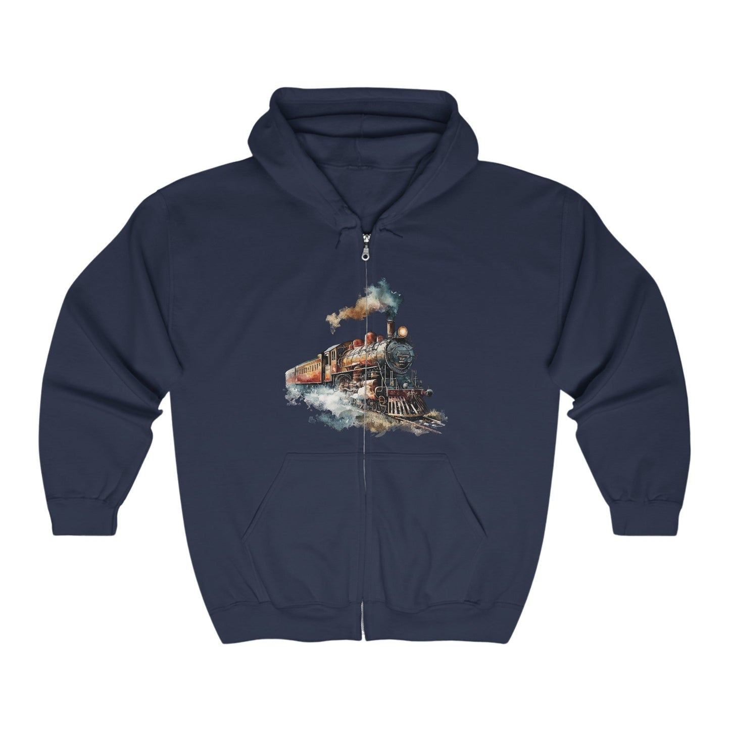 Men's Train Jacket, Vintage Locomotive Steam Engine Full Zip Hoodie - FlooredByArt