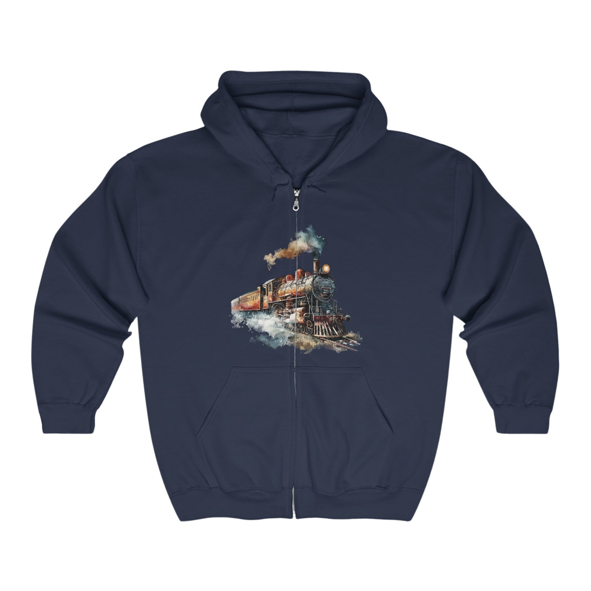 Men's Train Jacket, Vintage Locomotive Steam Engine Full Zip Hoodie - FlooredByArt