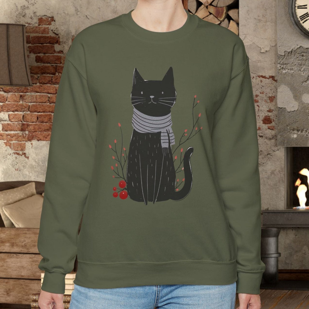 Minimalist Cat Sweatshirt, Cute Black Cat Shirt, Dapper Dressed Country Cat - FlooredByArt