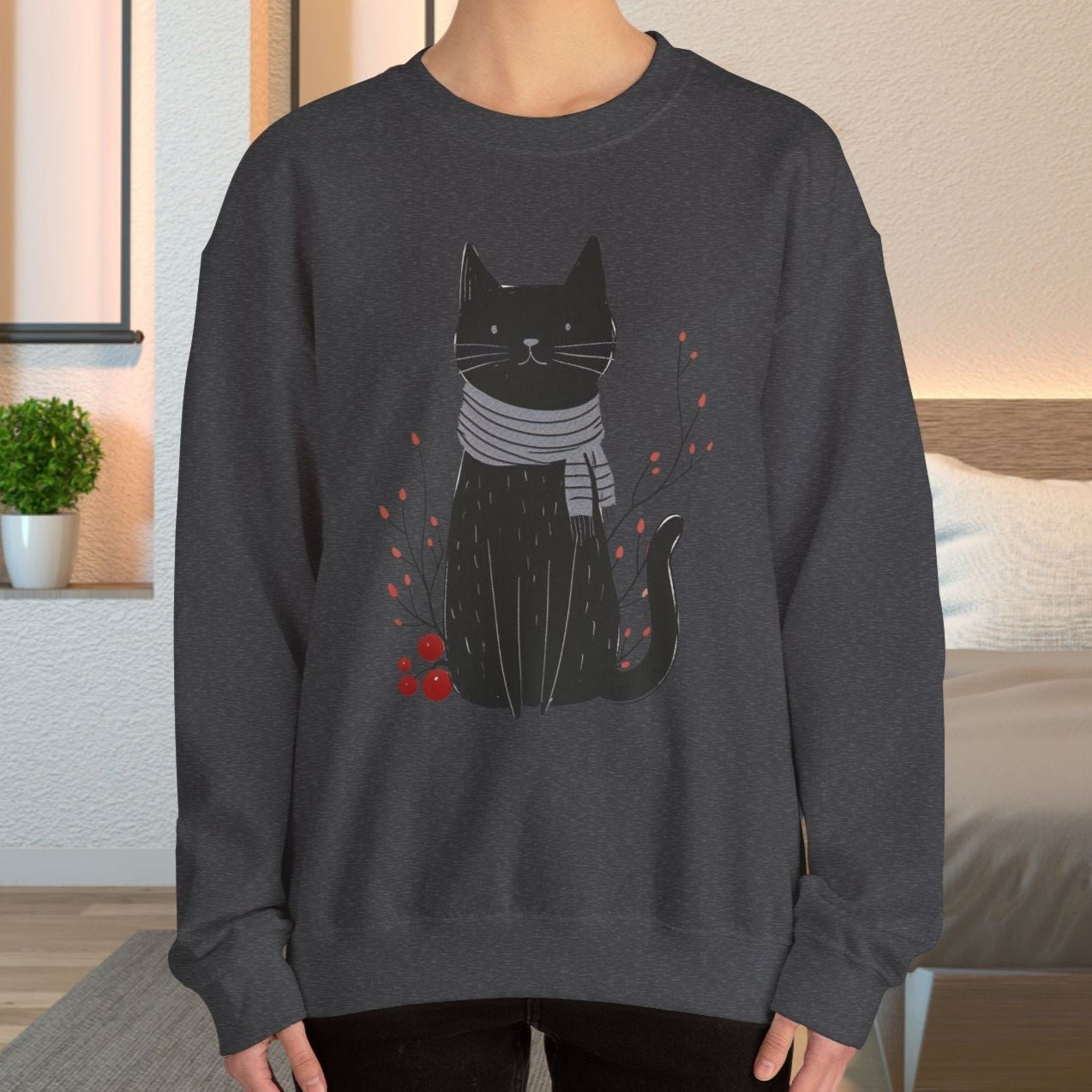 Minimalist Cat Sweatshirt, Cute Black Cat Shirt, Dapper Dressed Country Cat - FlooredByArt