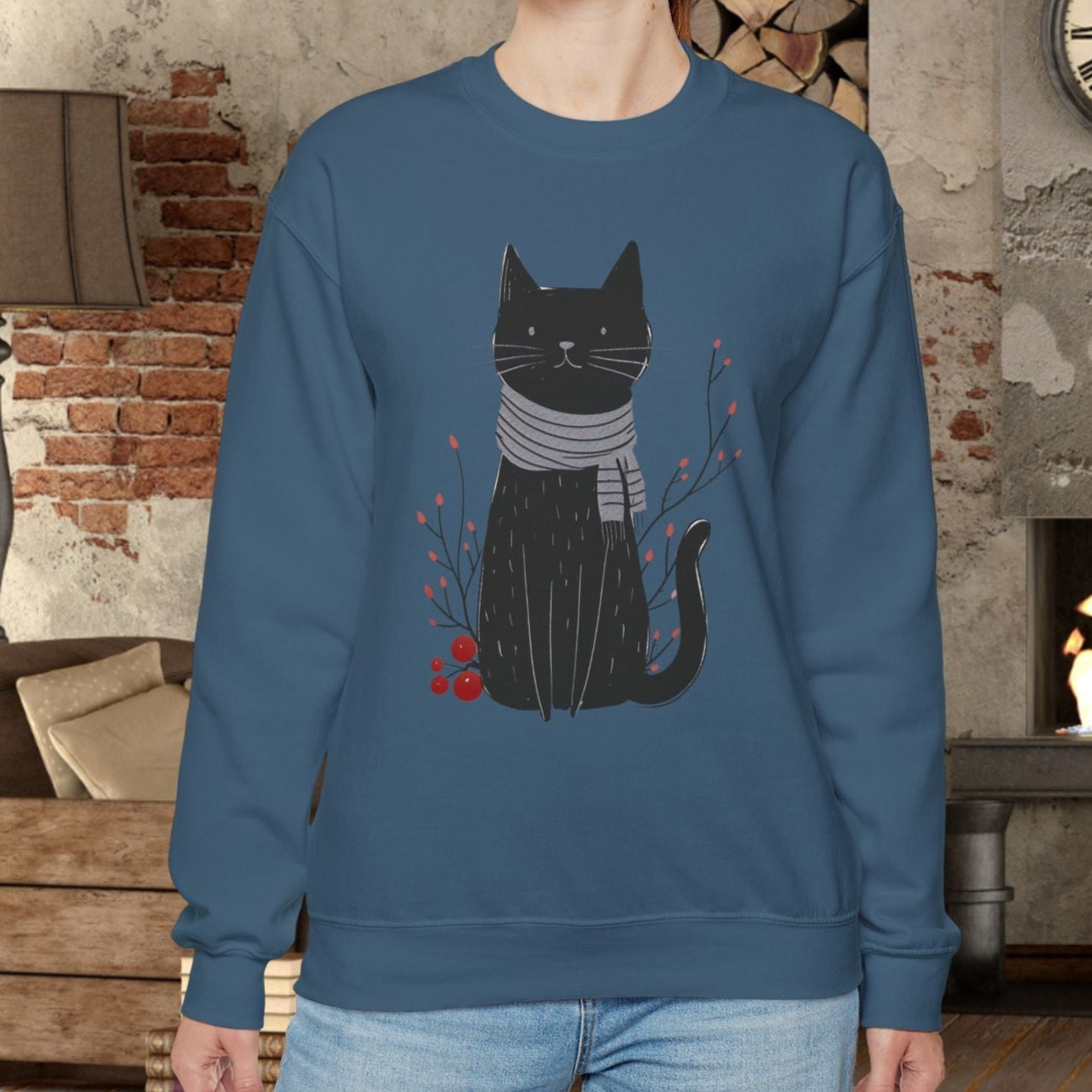 Minimalist Cat Sweatshirt, Cute Black Cat Shirt, Dapper Dressed Country Cat - FlooredByArt