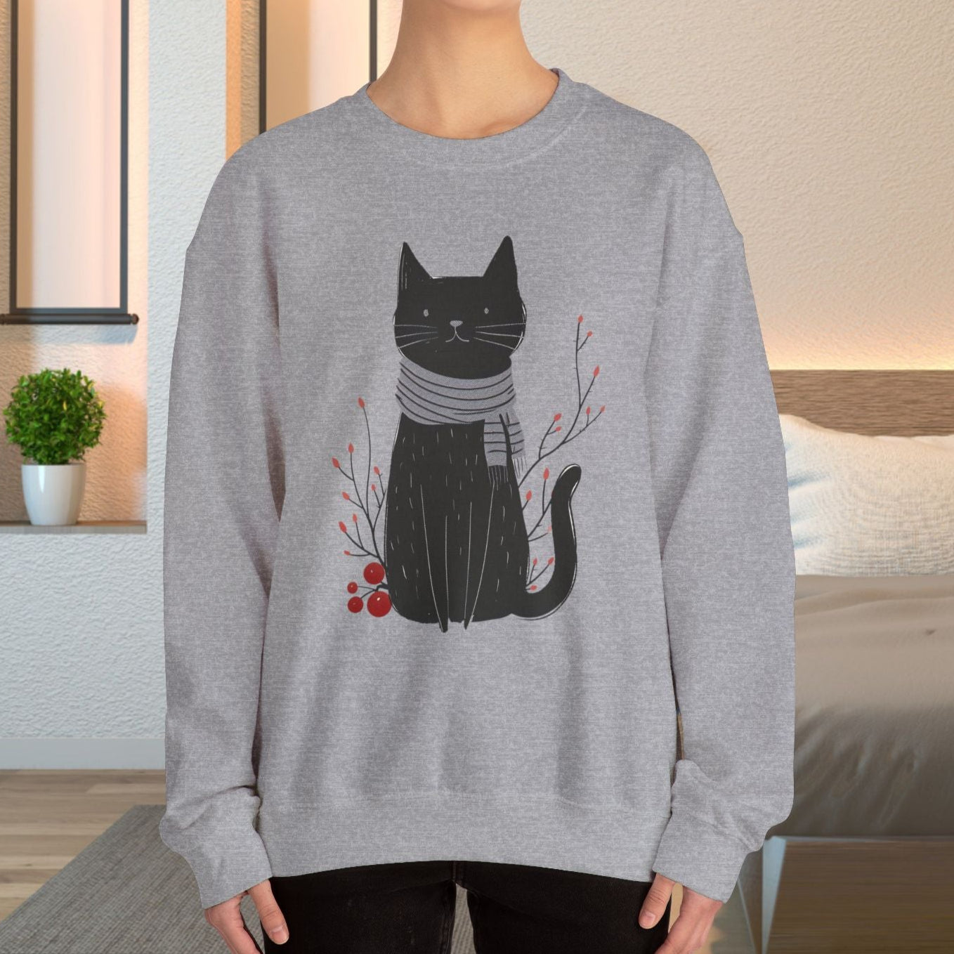 Minimalist Cat Sweatshirt, Cute Black Cat Shirt, Dapper Dressed Country Cat - FlooredByArt
