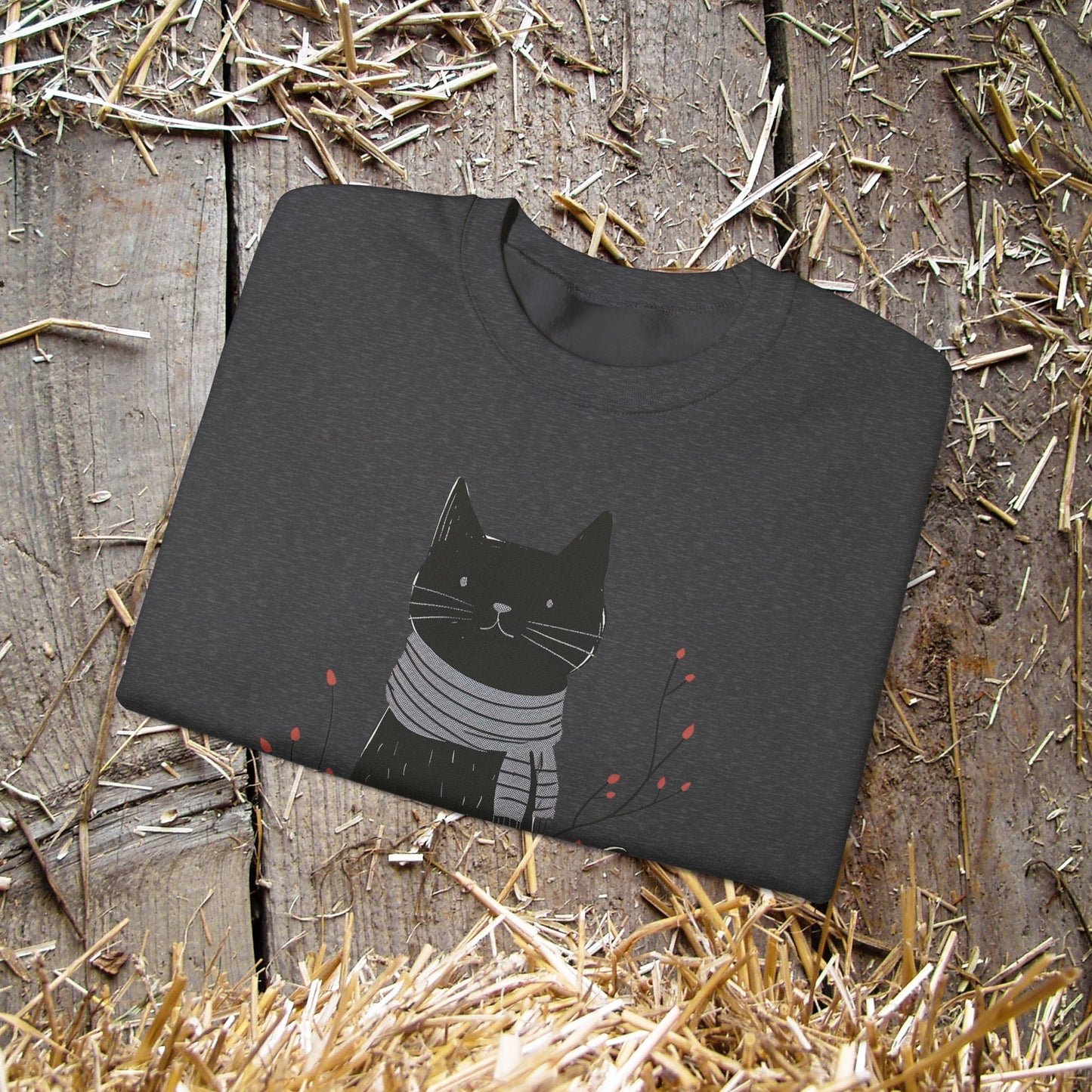 Minimalist Cat Sweatshirt, Cute Black Cat Shirt, Dapper Dressed Country Cat - FlooredByArt