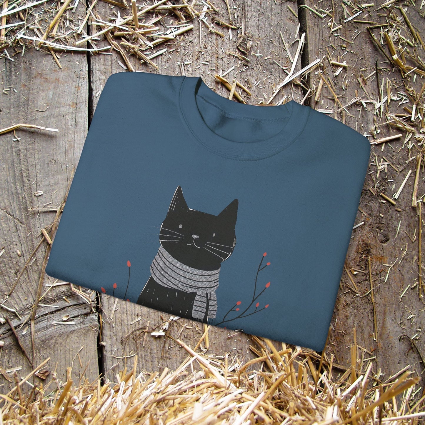 Minimalist Cat Sweatshirt, Cute Black Cat Shirt, Dapper Dressed Country Cat - FlooredByArt