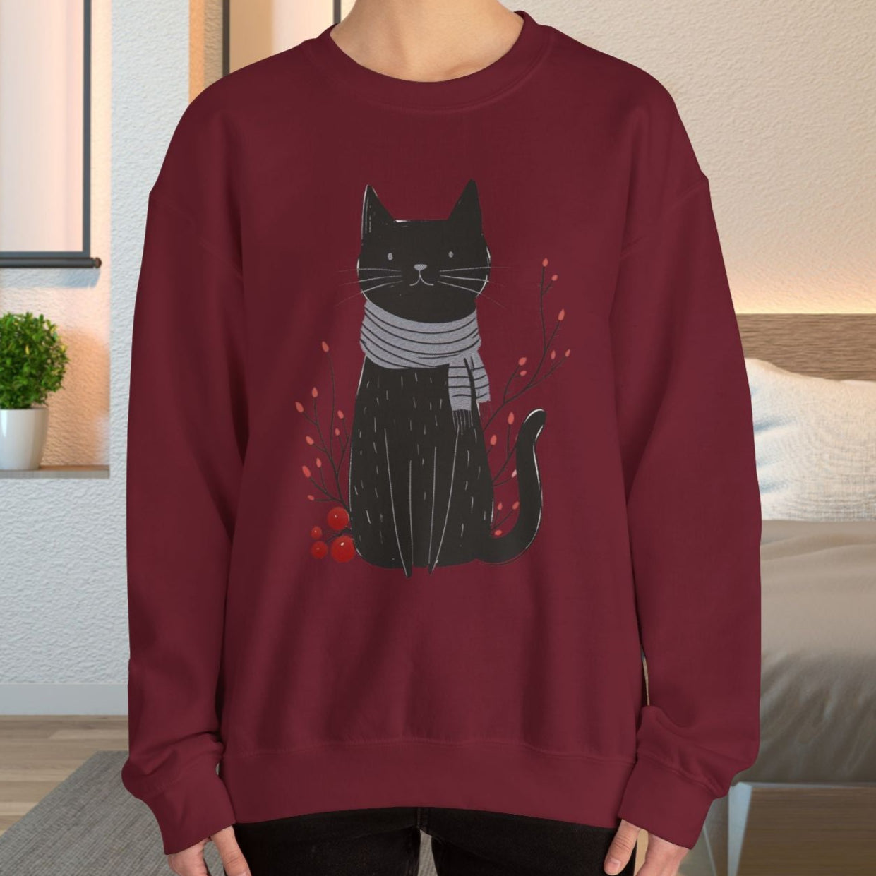 Minimalist Cat Sweatshirt, Cute Black Cat Shirt, Dapper Dressed Country Cat - FlooredByArt
