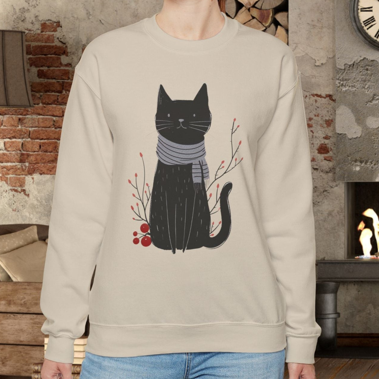 Minimalist Cat Sweatshirt, Cute Black Cat Shirt, Dapper Dressed Country Cat - FlooredByArt