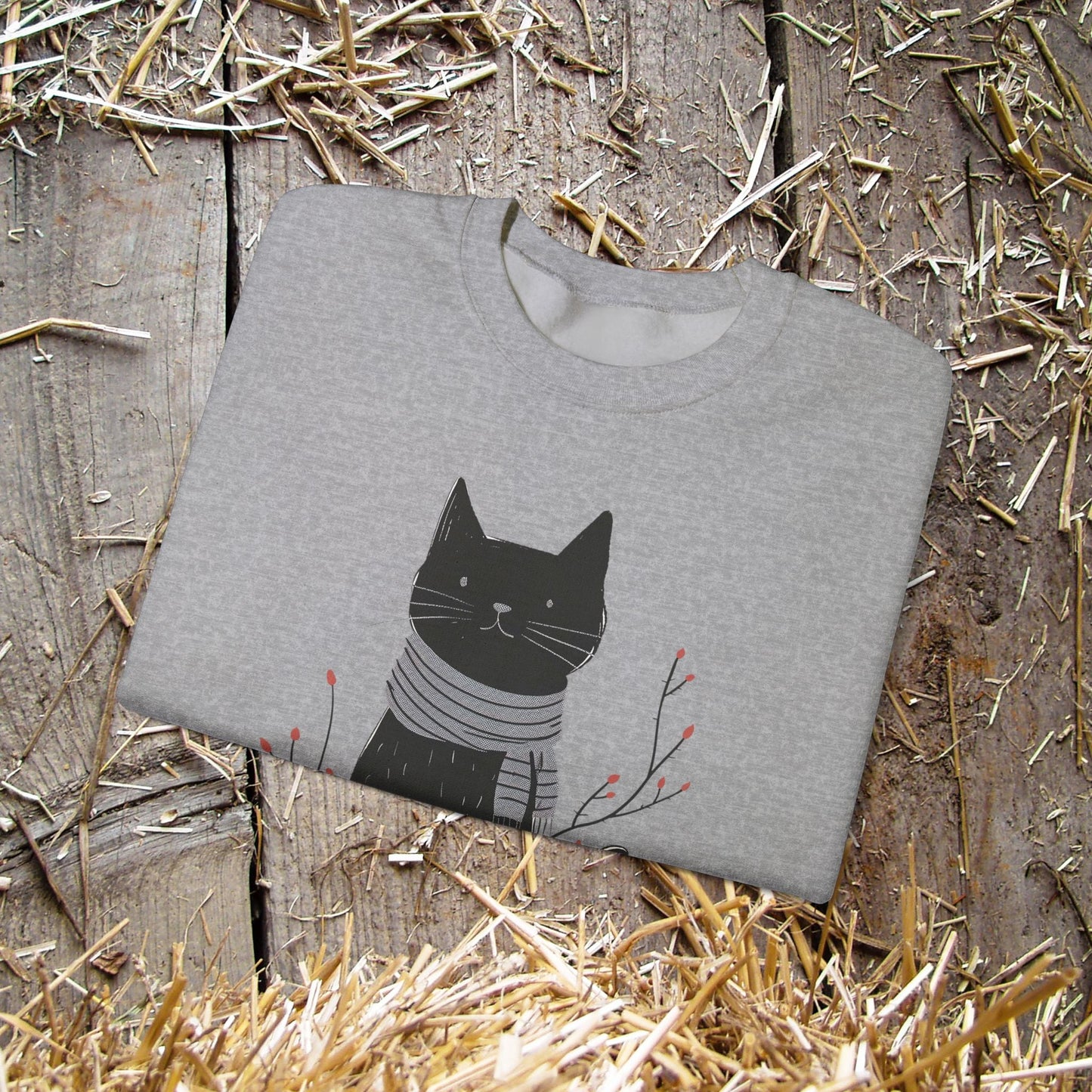 Minimalist Cat Sweatshirt, Cute Black Cat Shirt, Dapper Dressed Country Cat - FlooredByArt