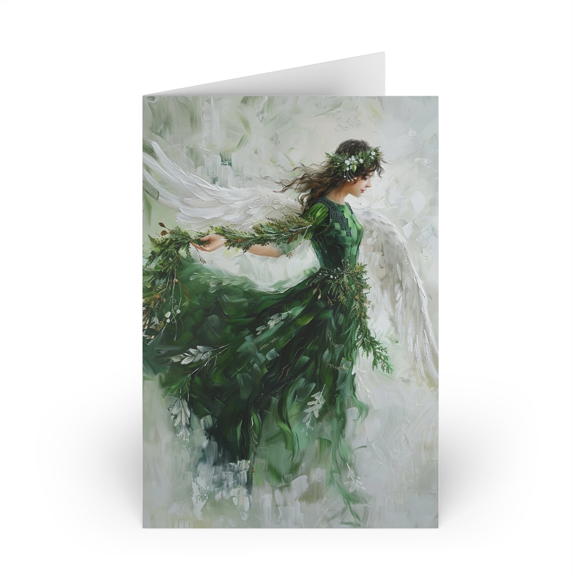 Original Artwork Forest Green Angel in Oils, Blank Christmas Cards - Set of 10 or 1 - FlooredByArt
