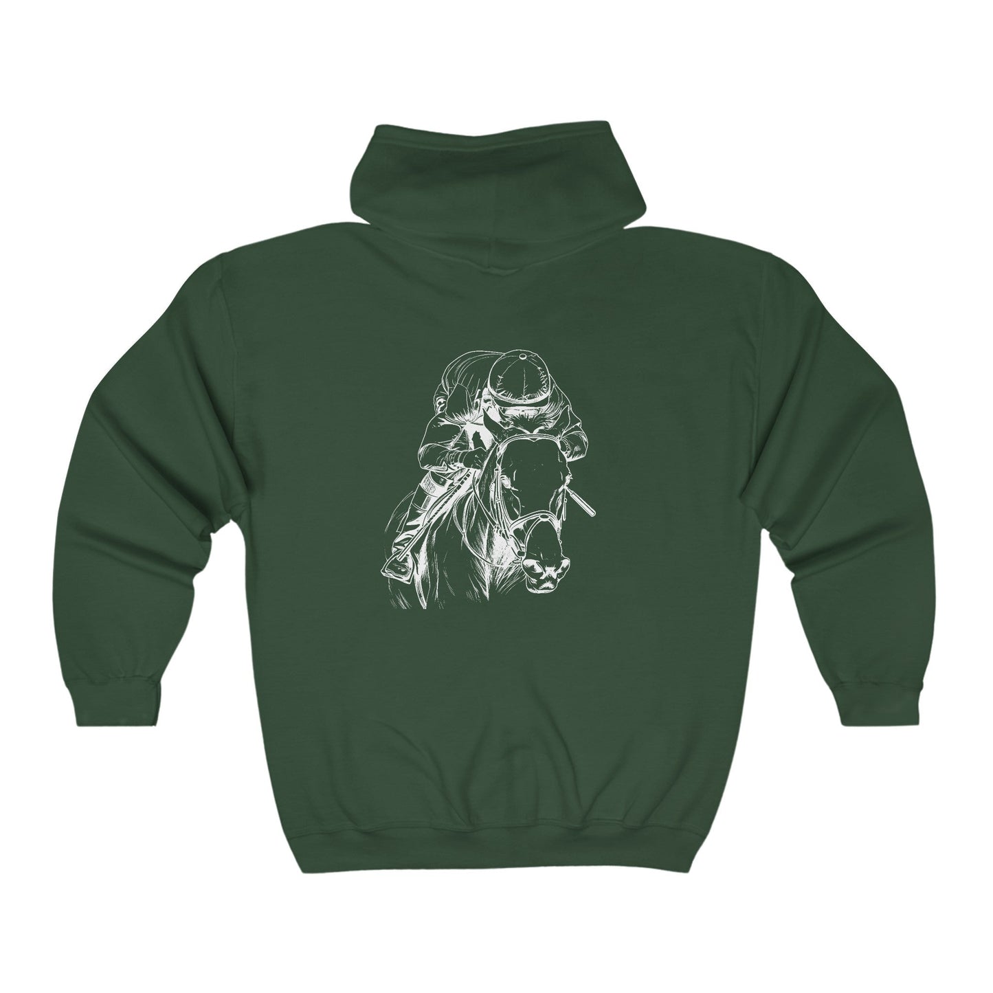 Original Horseracing Full Zip Jacket, Black Marker Drawing, Jockey on Horse, "Home Stretch" - FlooredByArt