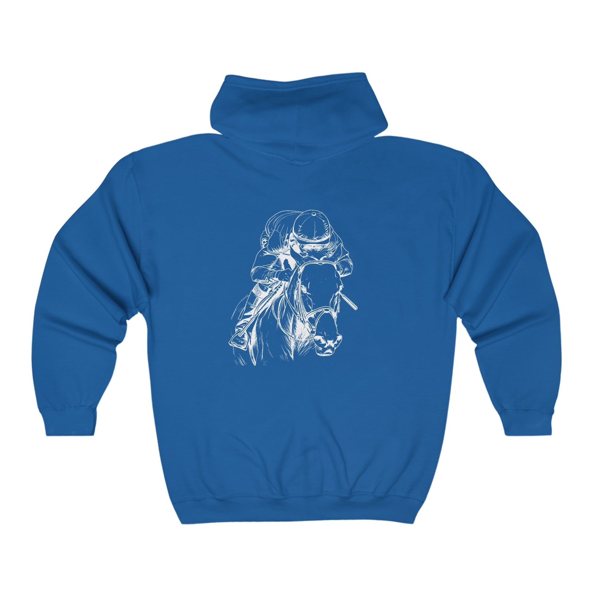 Original Horseracing Full Zip Jacket, Black Marker Drawing, Jockey on Horse, "Home Stretch" - FlooredByArt