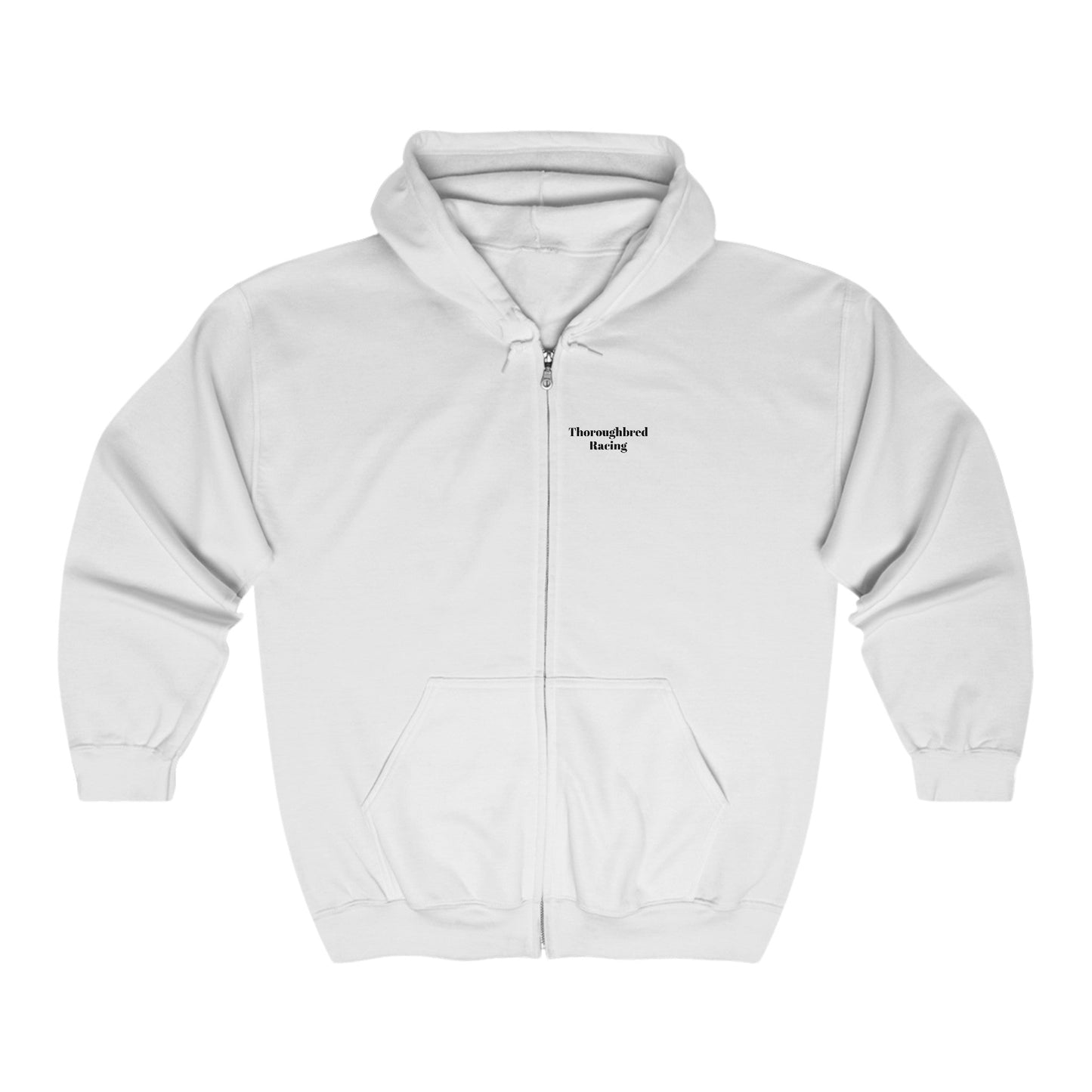 Original Horseracing Full Zip Jacket, Black Marker Drawing, Jockey on Horse, "Home Stretch" - FlooredByArt