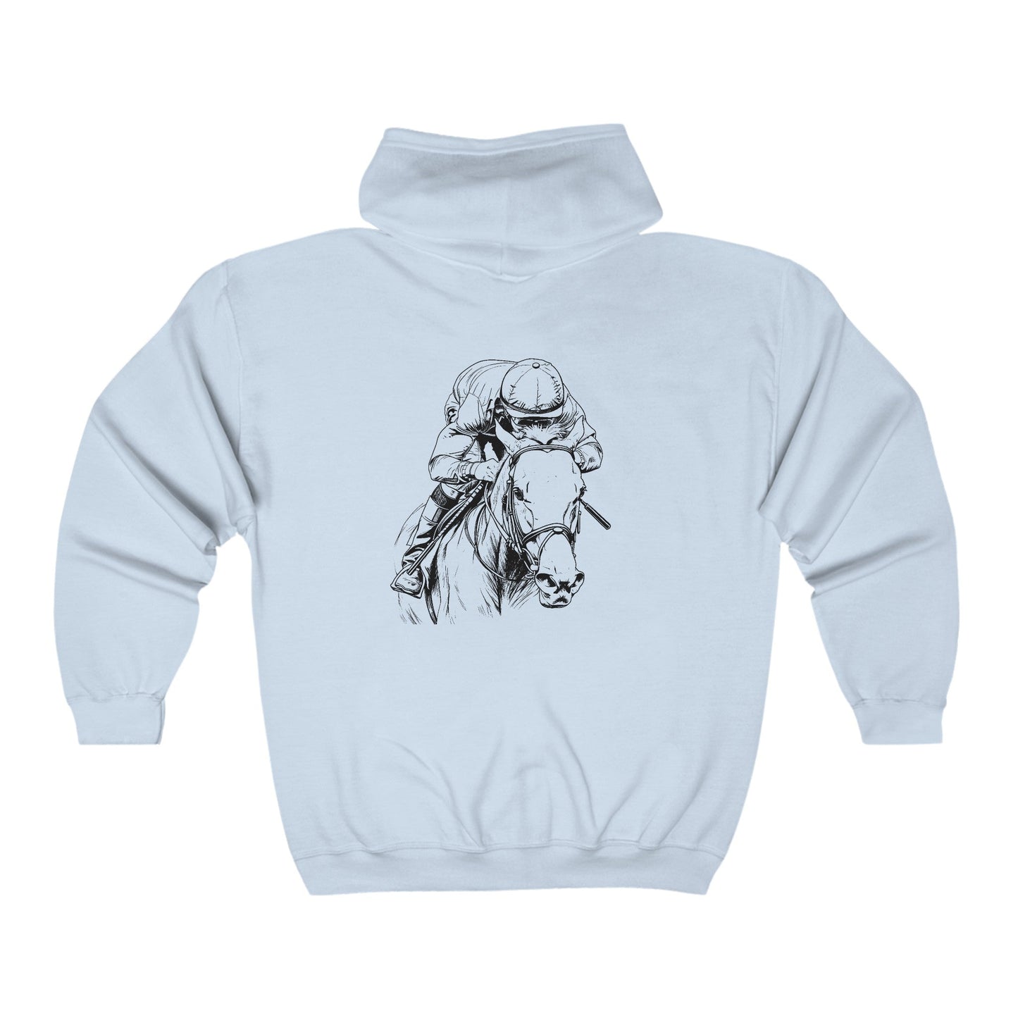 Original Horseracing Full Zip Jacket, Black Marker Drawing, Jockey on Horse, "Home Stretch" - FlooredByArt