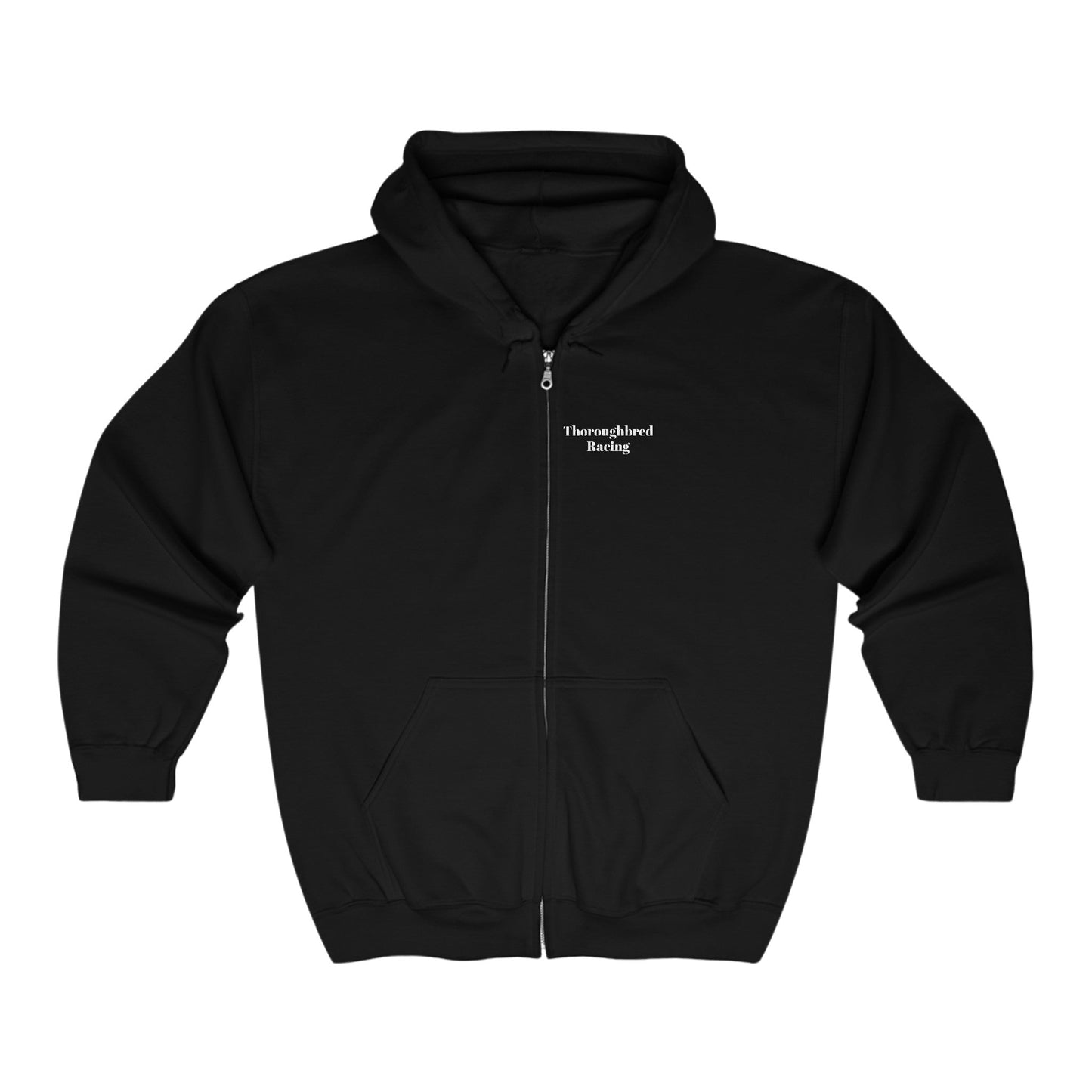 Original Horseracing Full Zip Jacket, Black Marker Drawing, Jockey on Horse, "Home Stretch" - FlooredByArt