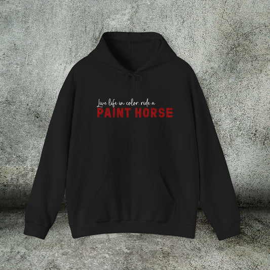 Paint Horse Hoodie – “Live Life in Color” Appaloosa Sweatshirt for Horse Lovers - FlooredByArt
