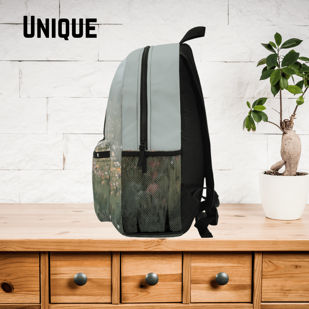 Personalized Bay Horse Backpack - Watercolor Horse with Blaze in Wildflowers, Equestrian School Bag - FlooredByArt