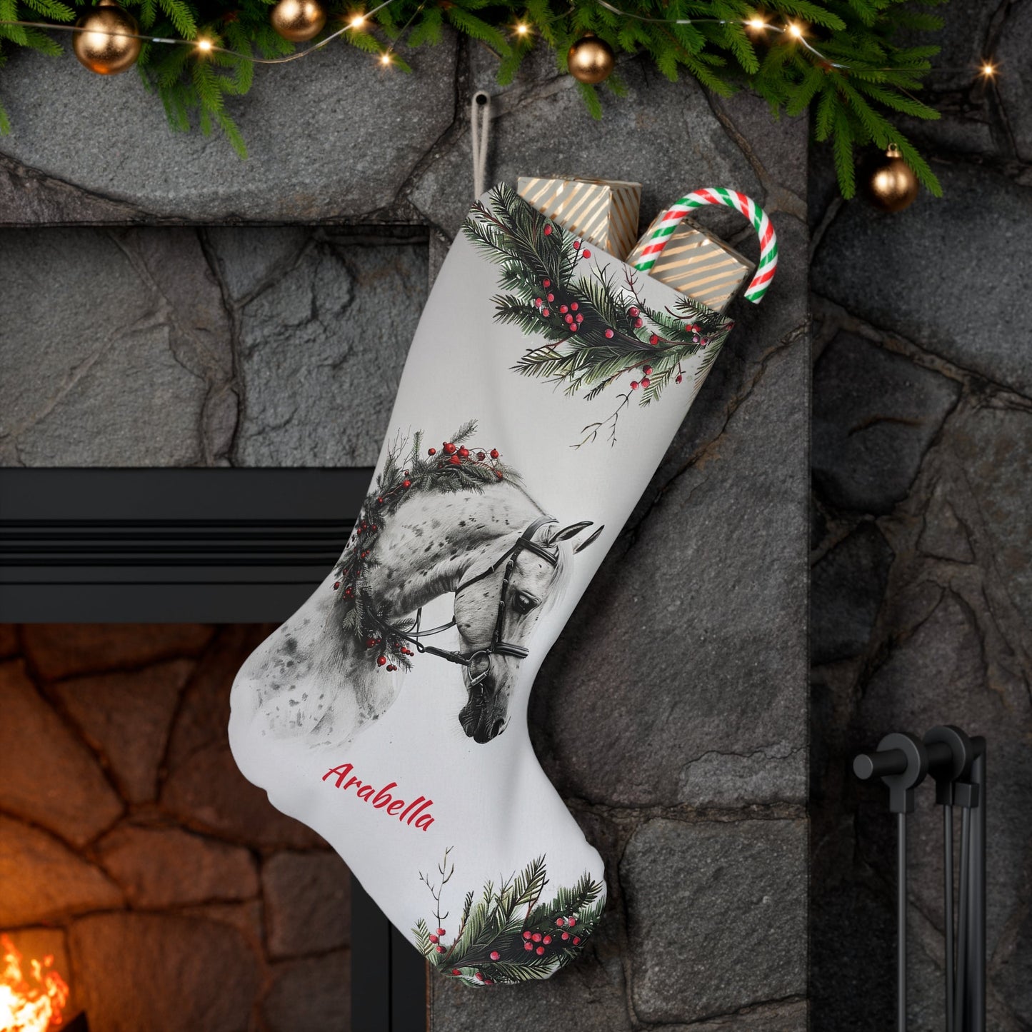 Personalized Christmas Appaloosa Horse Stocking, EX Large Holiday Stocking - FlooredByArt