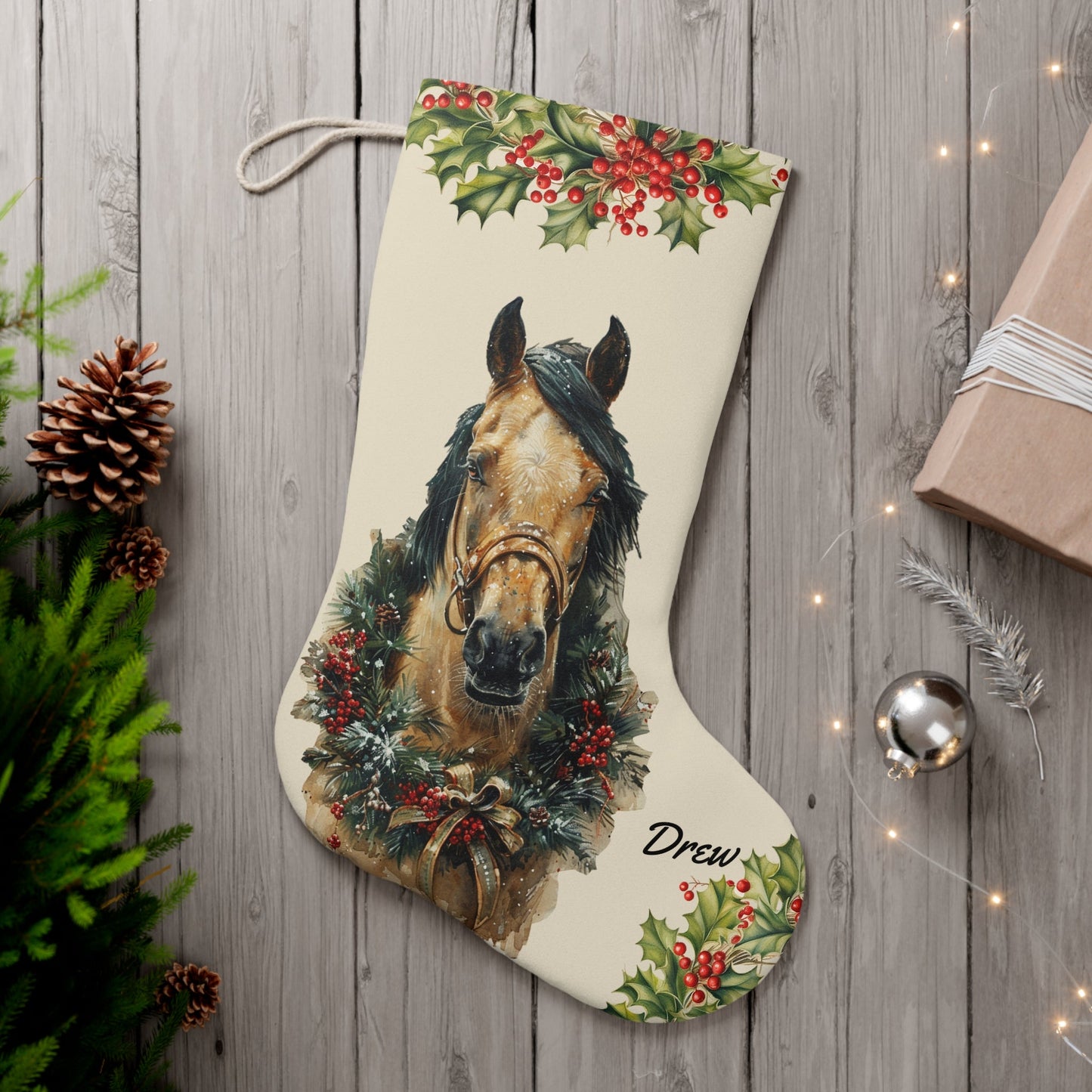 Personalized Christmas Buckskin Horse EX-Large Stocking, Holiday Gift for Horse Lover - FlooredByArt