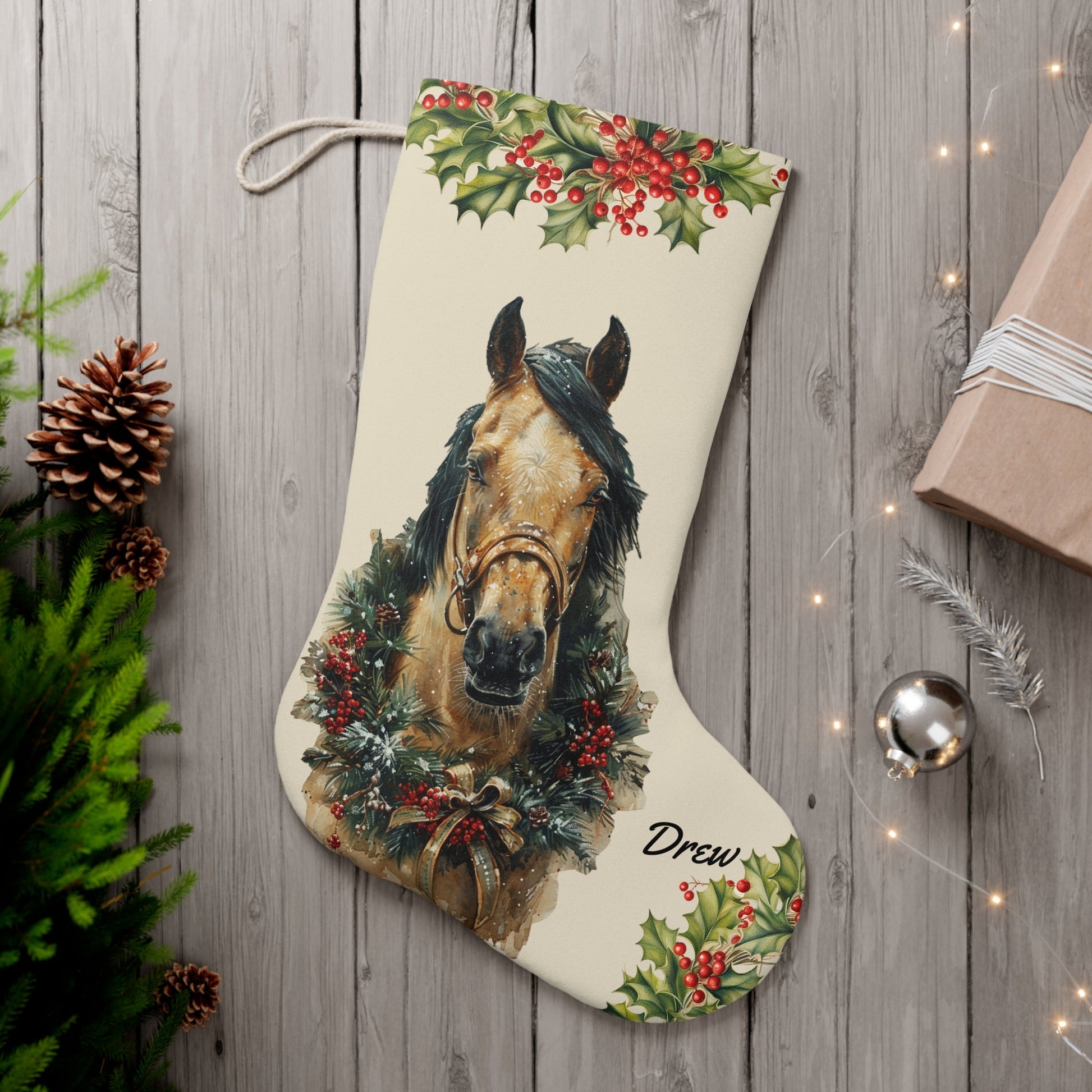 Personalized Christmas Buckskin Horse EX-Large Stocking, Holiday Gift for Horse Lover - FlooredByArt