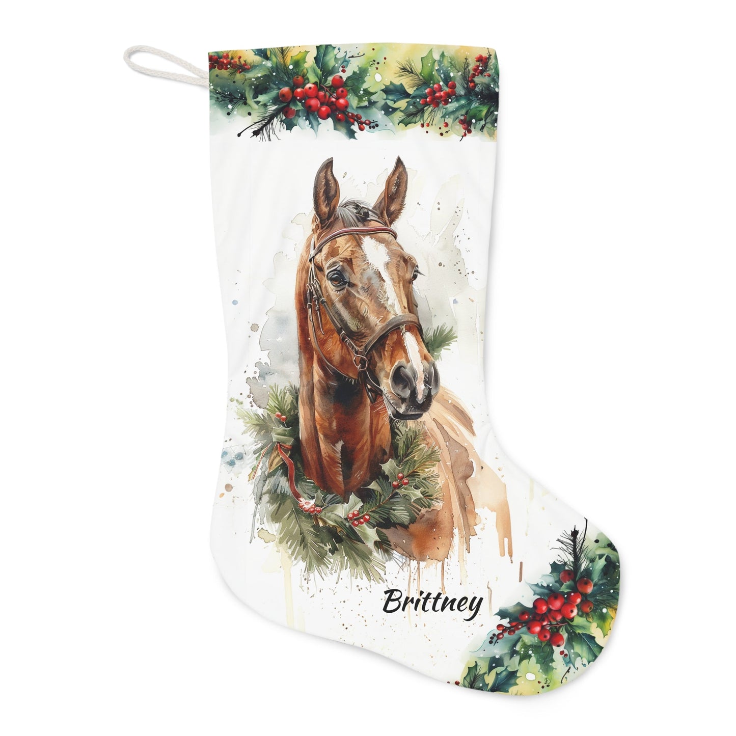 Personalized Christmas Horse Stocking, Sorrel / Blaze EX Large Holiday Stocking - FlooredByArt
