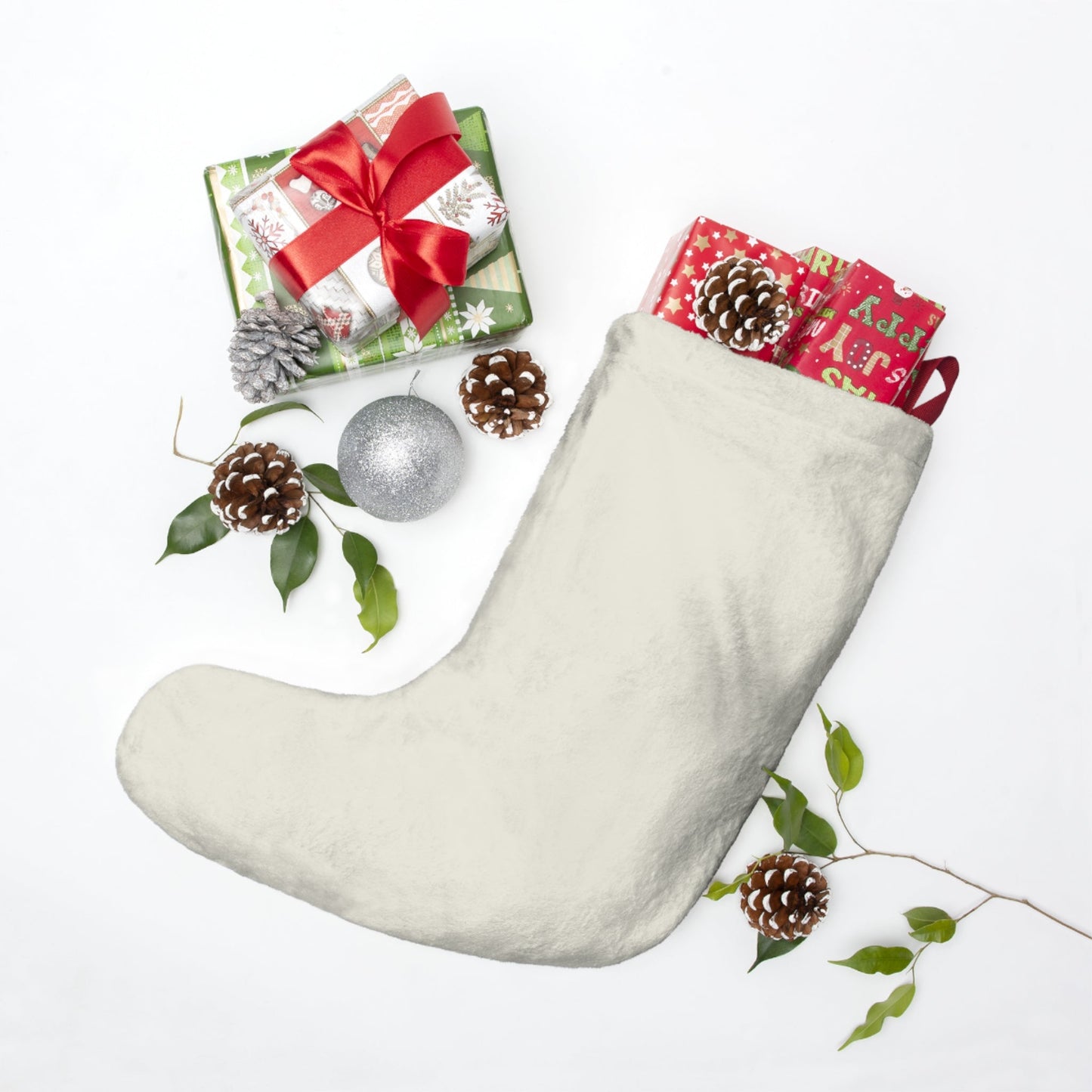 Personalized Christmas White Horse Holiday, ExLarge Holiday Stocking - FlooredByArt