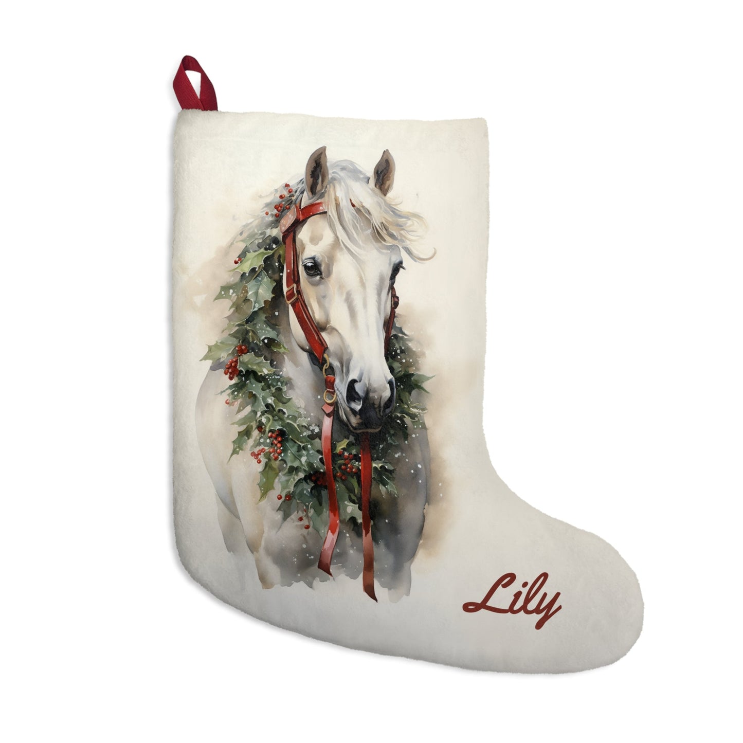 Personalized Christmas White Horse Holiday, ExLarge Holiday Stocking - FlooredByArt