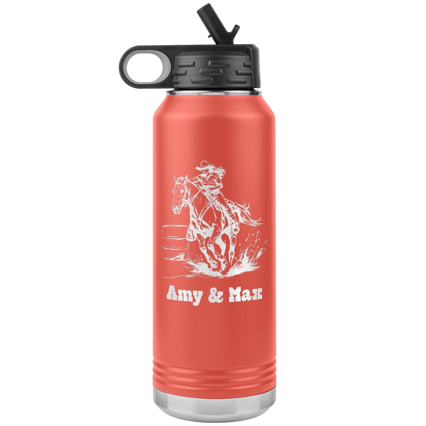 Personalized Cowgirl and Horse Barrel Racer Insulated 32oz Water Bottle,, Unique Horse Lover Gift - FlooredByArt