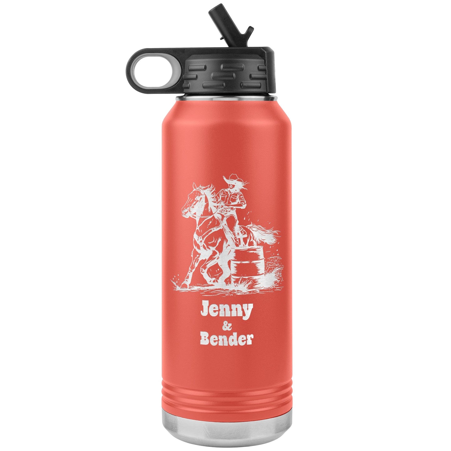 Personalized Cowgirl and Horse Barrel Racer Insulated 32oz Water Bottle,, Unique Horse Lover Gift - FlooredByArt