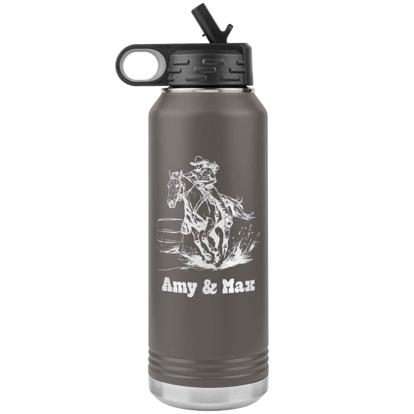 Personalized Cowgirl and Horse Barrel Racer Insulated 32oz Water Bottle,, Unique Horse Lover Gift - FlooredByArt
