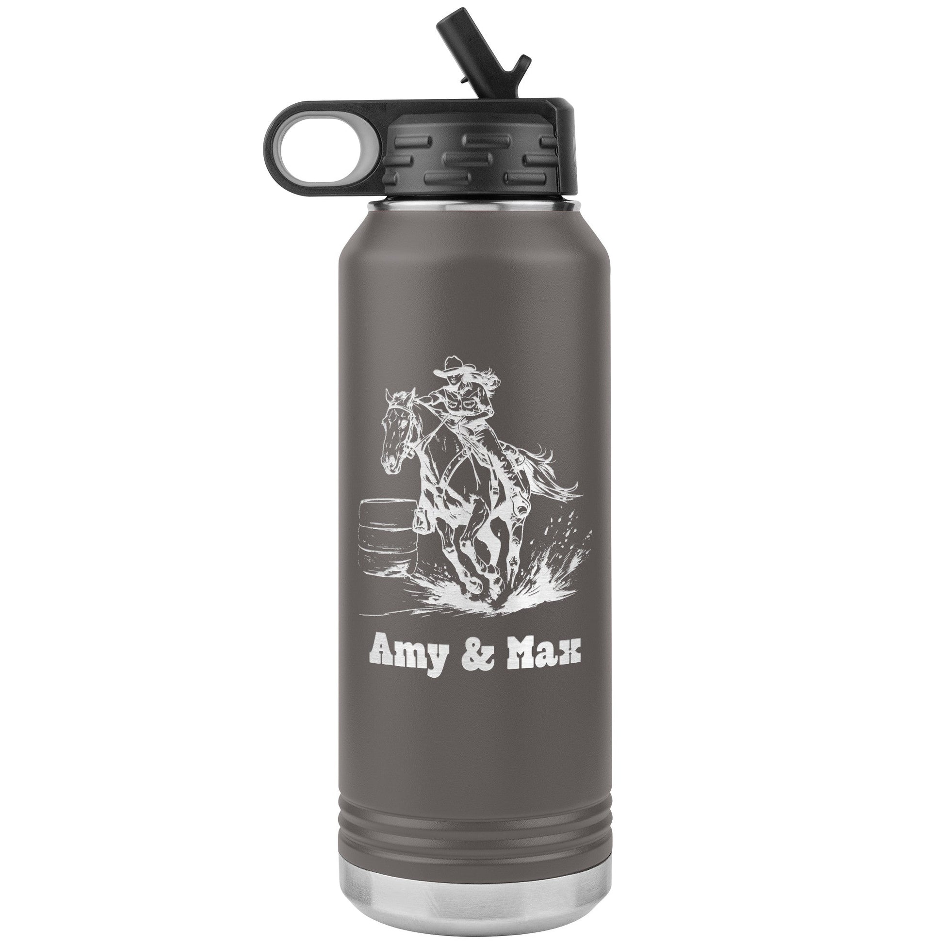Personalized Cowgirl and Horse Barrel Racer Insulated 32oz Water Bottle,, Unique Horse Lover Gift - FlooredByArt