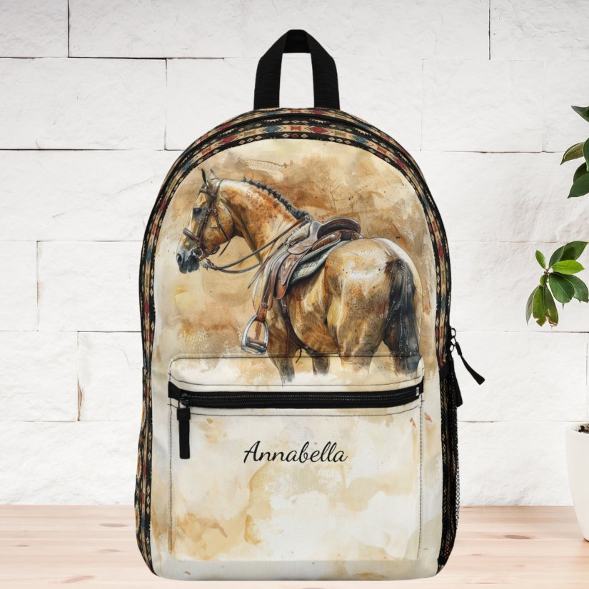 Personalized English Horse Backpack with Aztec Design, Student or Horse Lover Gift - FlooredByArt