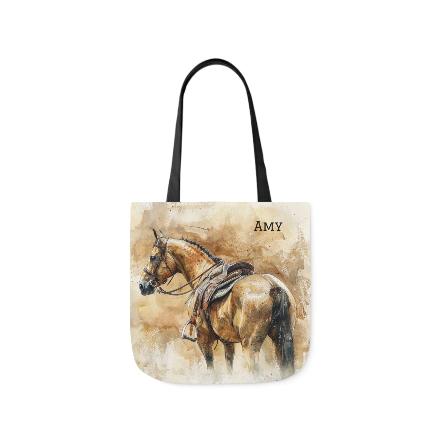 Personalized English Horse Tote Bag, Beautiful Watercolor Horse Art on a Carry All Tote Bag - FlooredByArt