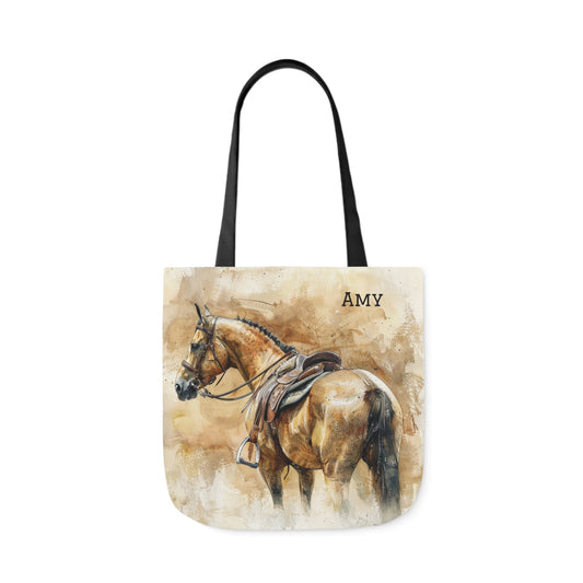 Personalized English Horse Tote Bag, Beautiful Watercolor Horse Art on a Carry All Tote Bag - FlooredByArt