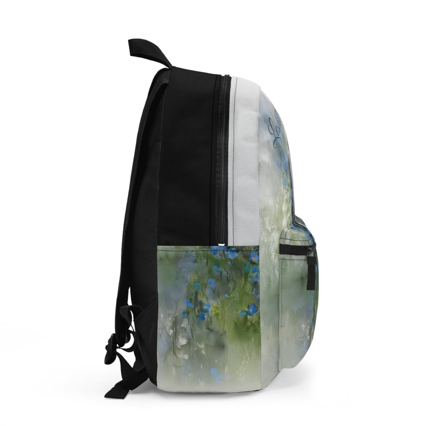 Personalized Gray Mare Backpack - Watercolor Art Horse & Blue Wildflowers, Equestrian Bookbag - FlooredByArt