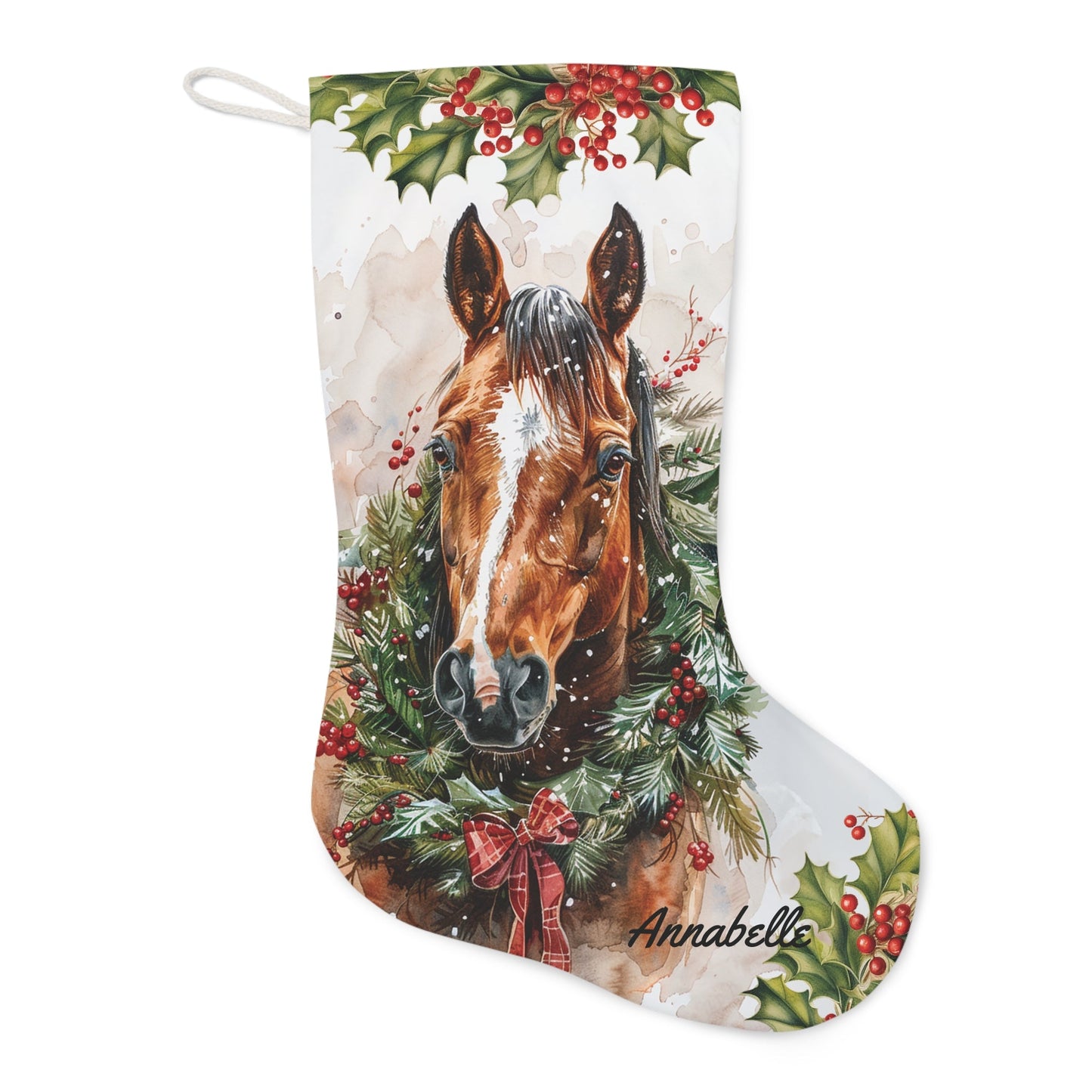Personalized Large Christmas Horse Stocking, Brown Horse - Blaze - FlooredByArt