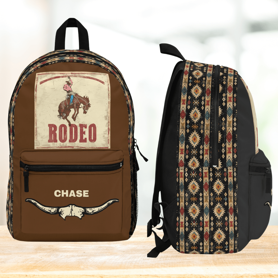Personalized Rodeo Backpack for Boys – Western Horse and Aztec Design Bookbag - FlooredByArt