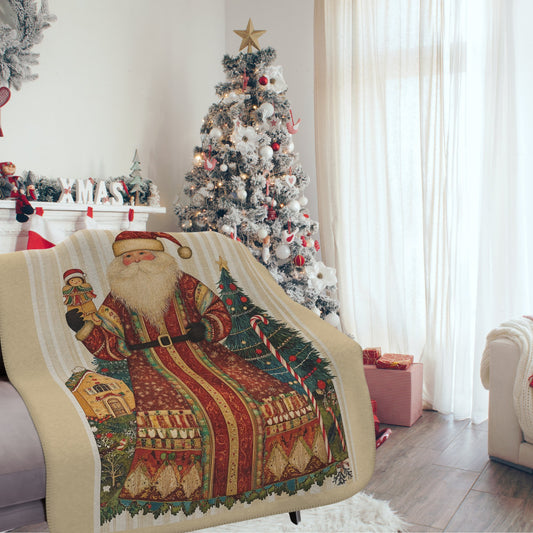 Personalized Victorian Santa Claus Throw Blanket, Retro Vintage Santa Art - FlooredByArt