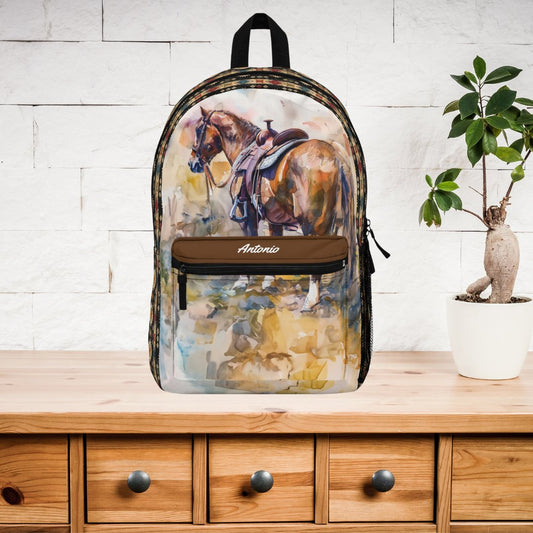 Personalized Western Horse Backpack with Aztec Design, Fun and Beautiful Watercolor - FlooredByArt