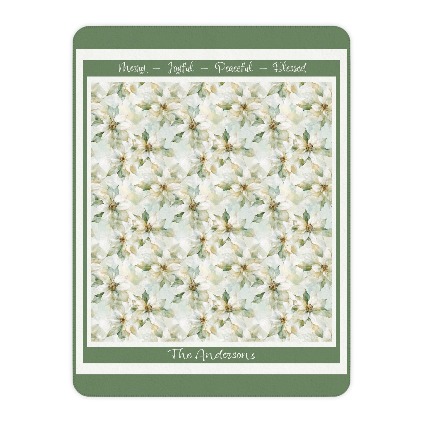 Personalized White Pointsettia Christmas Blanket, Holiday Floral Red Throw, Personalized, Mom, Grandmother Gift, or Memory Blanket - FlooredByArt
